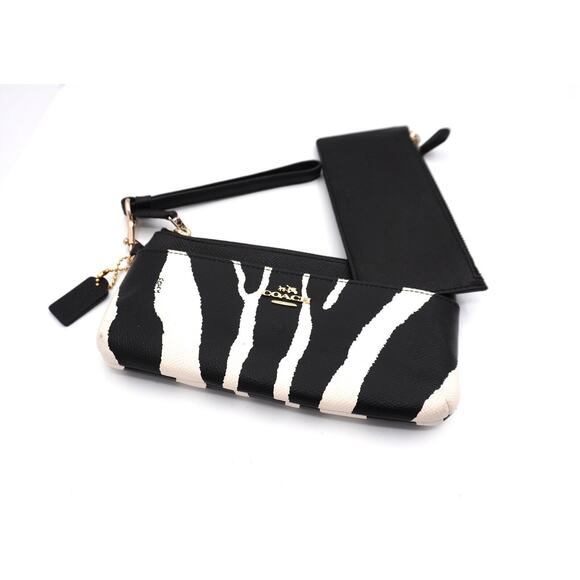 Coach Zebra Striped Wallet Clutch with Pouch, Black & Off White, Sz: OS, 38-16 - Picture 5 of 8